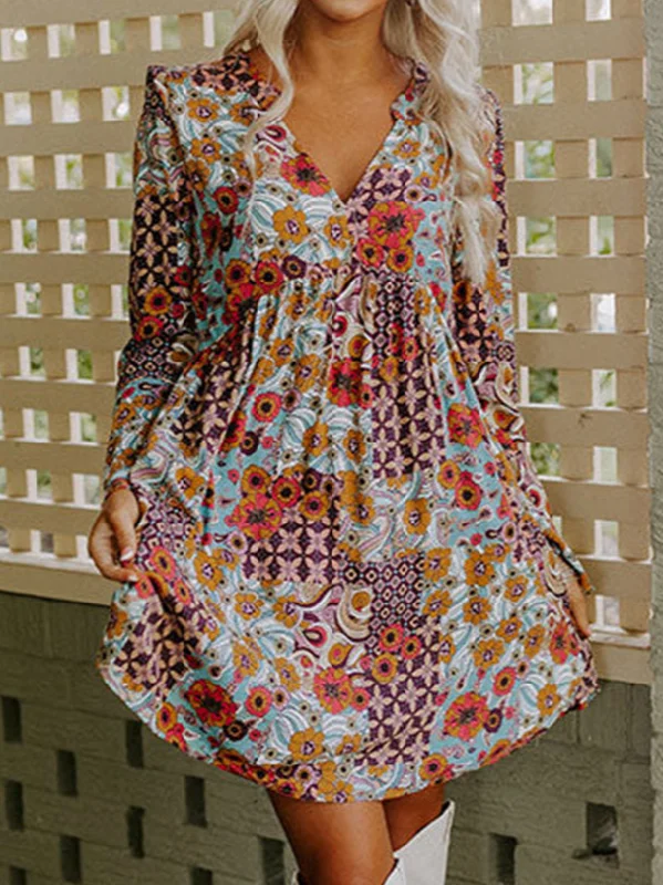 Sneak Peek Sale Floral V Neck Casual Regular Fit Dress OY52