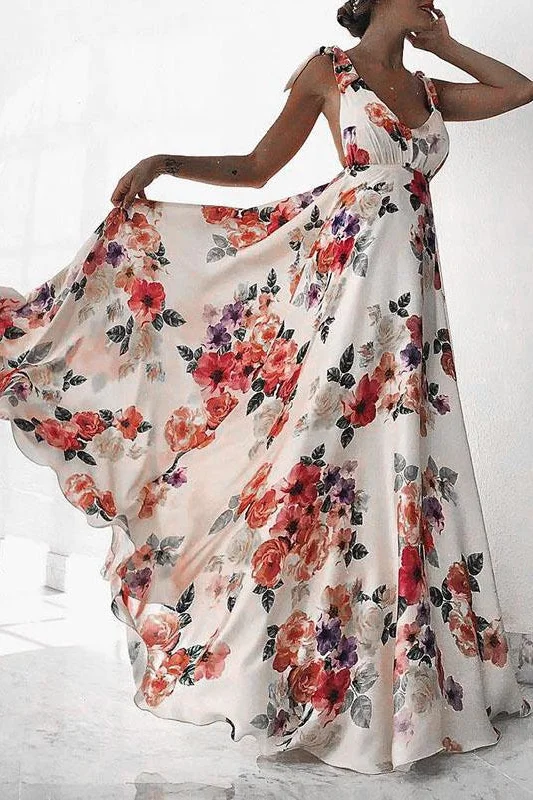 Today Only Backless floral printed  V neck maxi dress