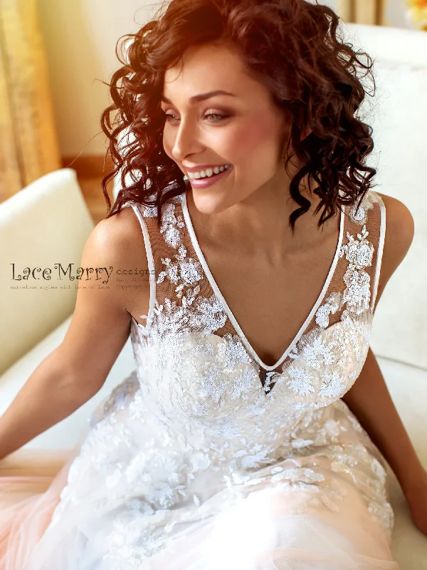 Don’t Miss Out Ombre Skirt Boho Wedding Dress with Sparkling Sequin Flower Appliques