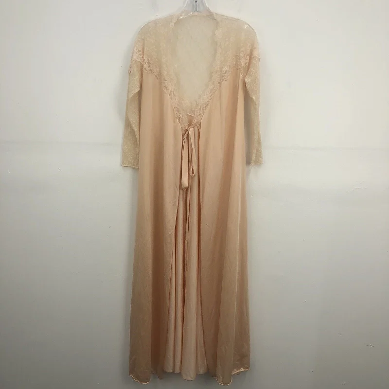Extra Savings VTG USA Glydons Peachy Pink V Neck Lace Wrap LS Nightgown Robe Women S Petite