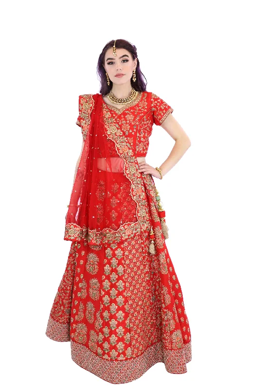 Exclusive Access Luxurious Red Indian Bridal Wedding Lehenga - SNT11062