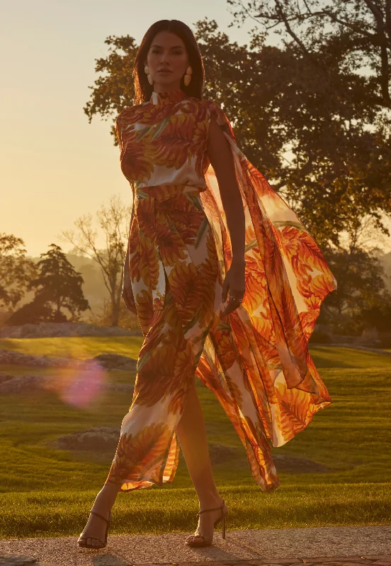 Best Deals Camille Silk Dress in Fire Palm