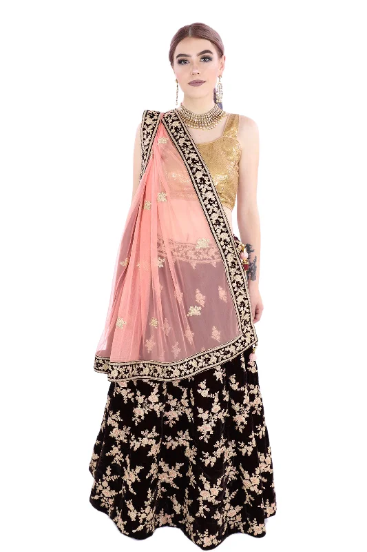 Reduced Prices Shimmering Gold Velvet and Sequin Party Wear Lehenga - SNT11038
