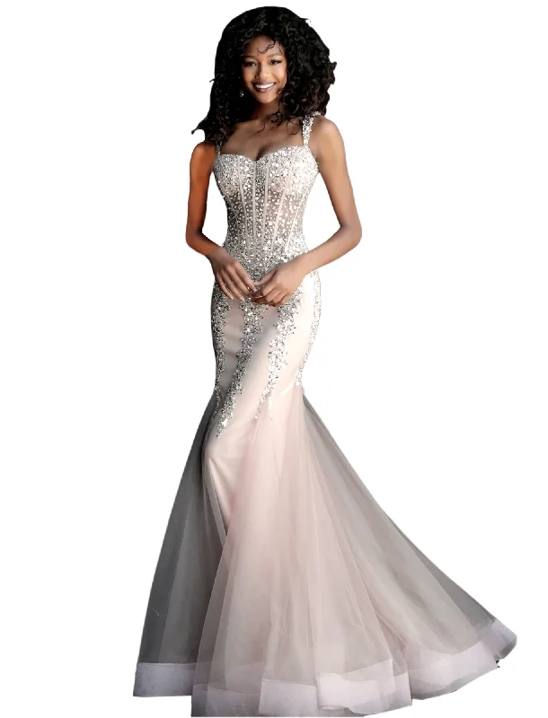 Unbeatable Prices Jovani Taupe Silver Embellished Cap Sleeve Prom Dress