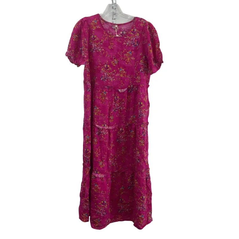 Best Seller YESNO Women's Ruffle Tiered Floral Print Pink Cotton A-Line Dress, Long, S, NWT