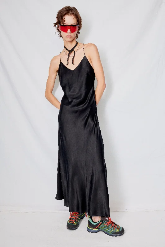 While Supplies Last Black Cupro Bias Strap Dress