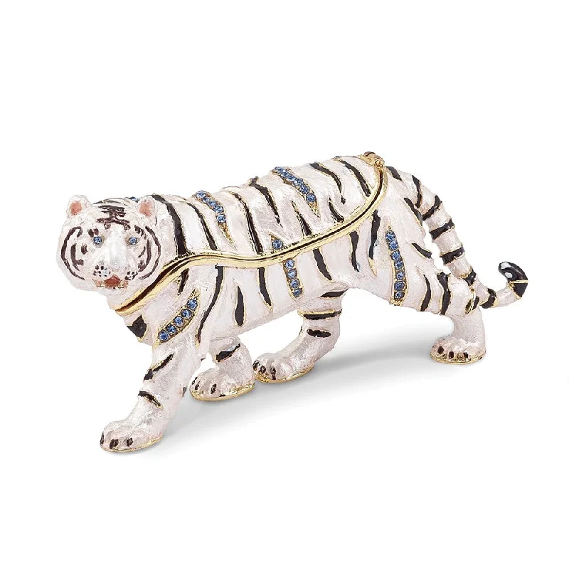 Great Bargains Bejeweled White Tiger Trinket Box with Charm Pendant