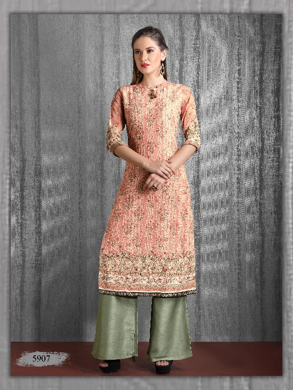 Hot Deal Peach Embroidered Chikankari Kurti