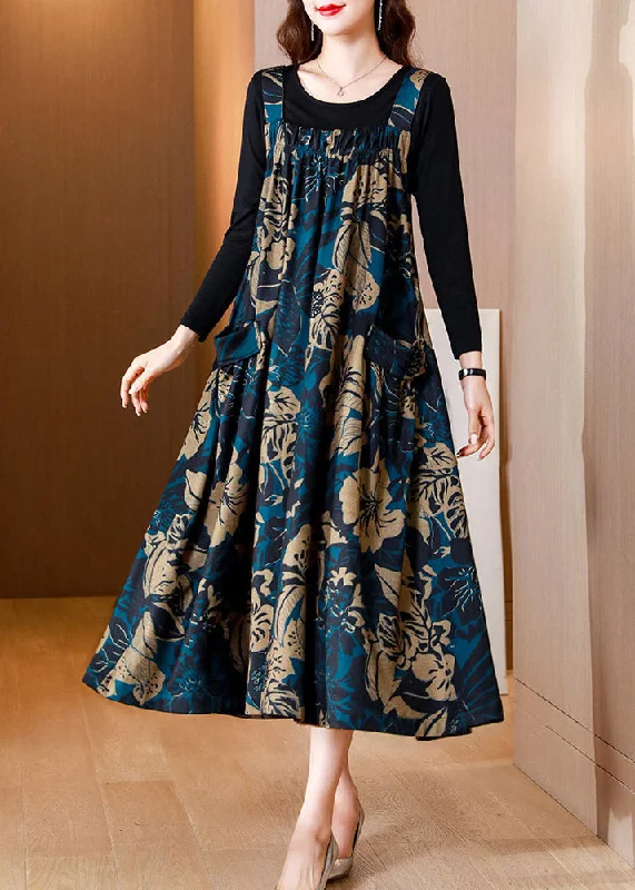 Low Prices Casual Blue Slash Veck Print Top And Slip Dress Two Piece Set Summer AC2039 Low Prices Casual Blue Slash Veck Print Top And Slip Dress Two Piece Set Summer AC2039