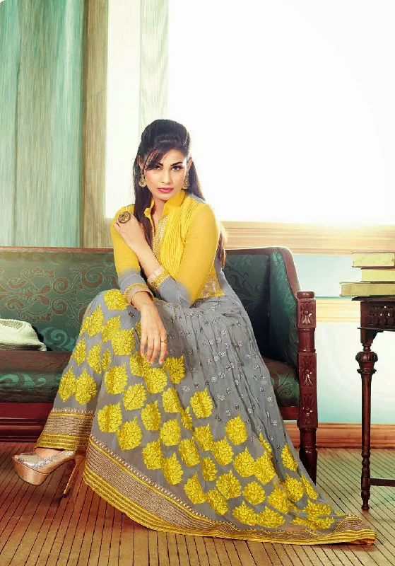 Mega Sale Gorgeous Yellow and Gray Long Anarkali (D. No. 108)