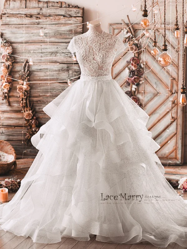 Savings Bonanza Wedding Dress with Multi Layer A Line Skirt and Lace Top