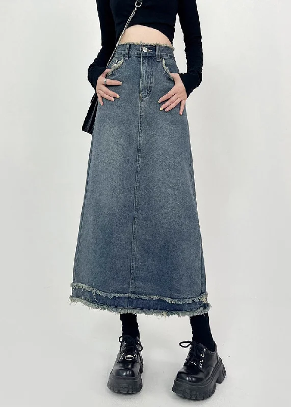 Deal Explosion Boho Denim Blue Patchwork High Waist Maxi Skirts Summer TY1029