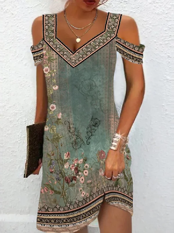 Crazy Savings Green Floral V Neck Loose Casual Dress  QPQ67