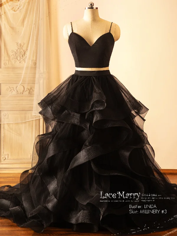 Weekend Flash Sale Black Wedding Dress with V Neck Separate Plain Bustier