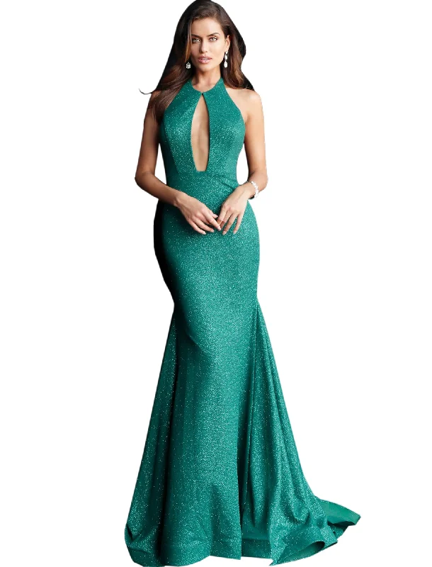 Can't Miss Jovani Hunter Backless Halter Neck Glitter Prom Gown Dress