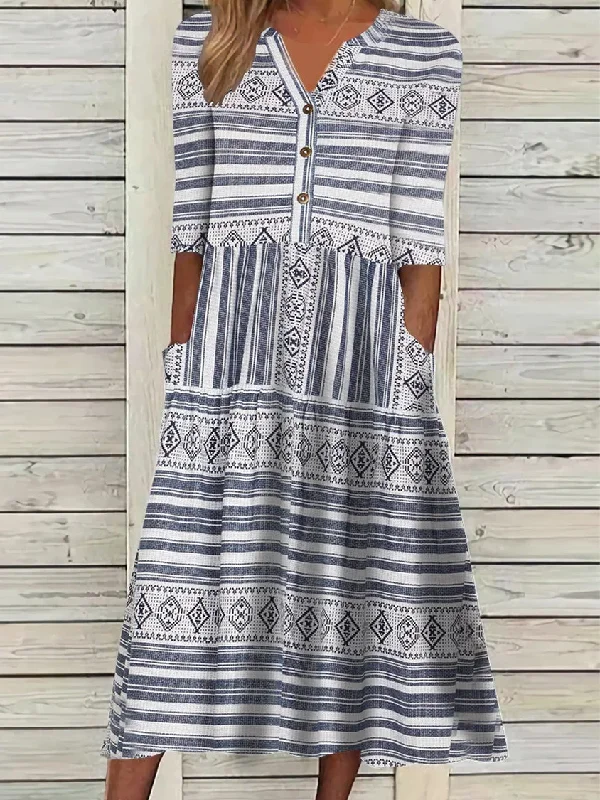 Special Buy Women's Half Sleeve V Neck Graphic Printed Midi Dress cc50