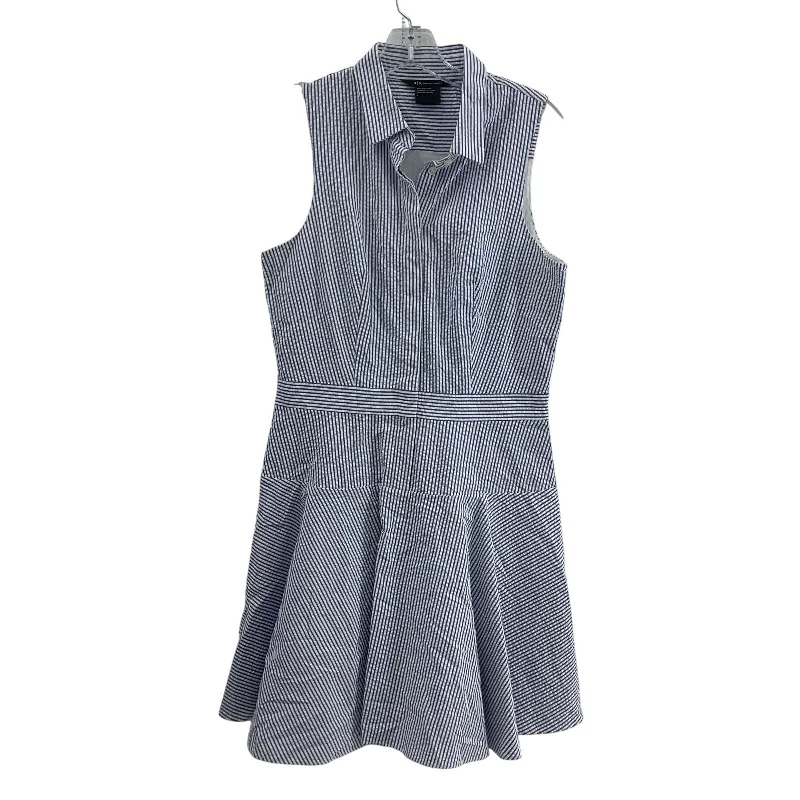 Overstock Armani Exchange Blue White Sleeveless Pinstriped Women Midi Dress, Size 8 Cotton