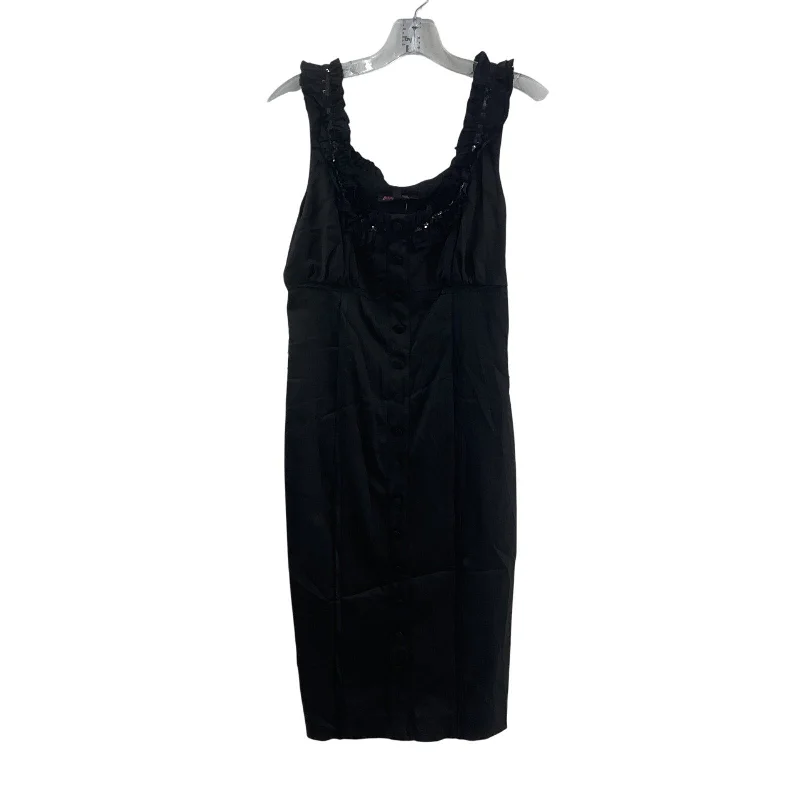 Weekend Special Vintage USA Betsey Johnson Women Ruffle Trim Black Midi Dress Sz 6 A-Line Sheath Weekend Special Vintage USA Betsey Johnson Women Ruffle Trim Black Midi Dress Sz 6 A-Line Sheath