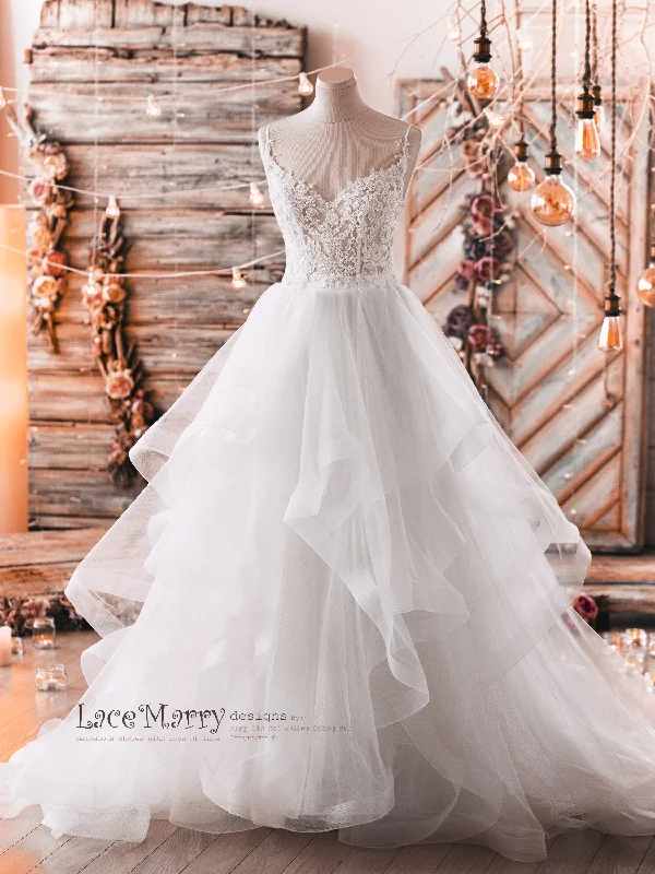 Deal Explosion A Line Wedding Dress with Sexy Lace Crop Top