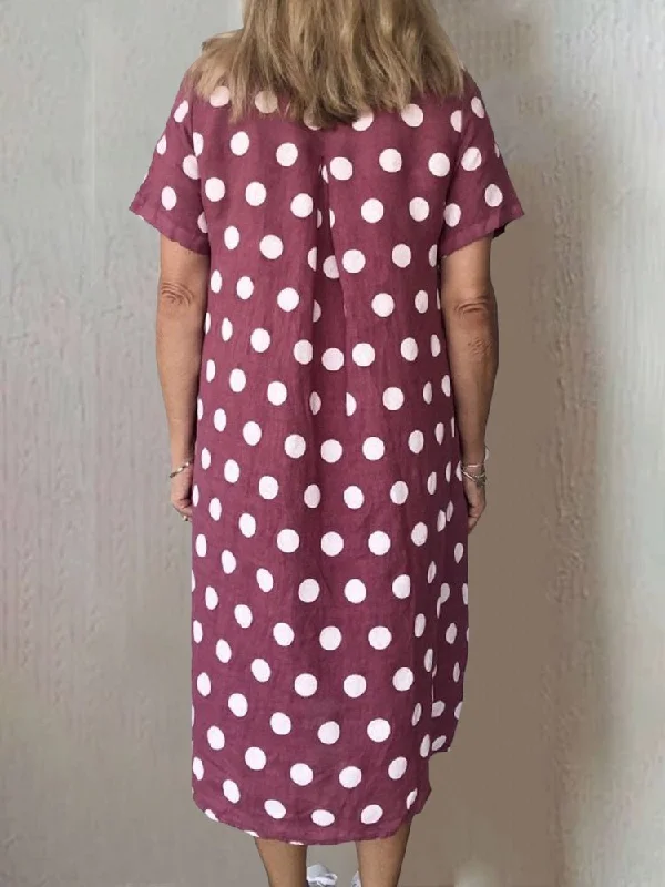 Bargain Bin Women Polka Dots Pockets Casual Summer Weaving Smock Dress  WT80
