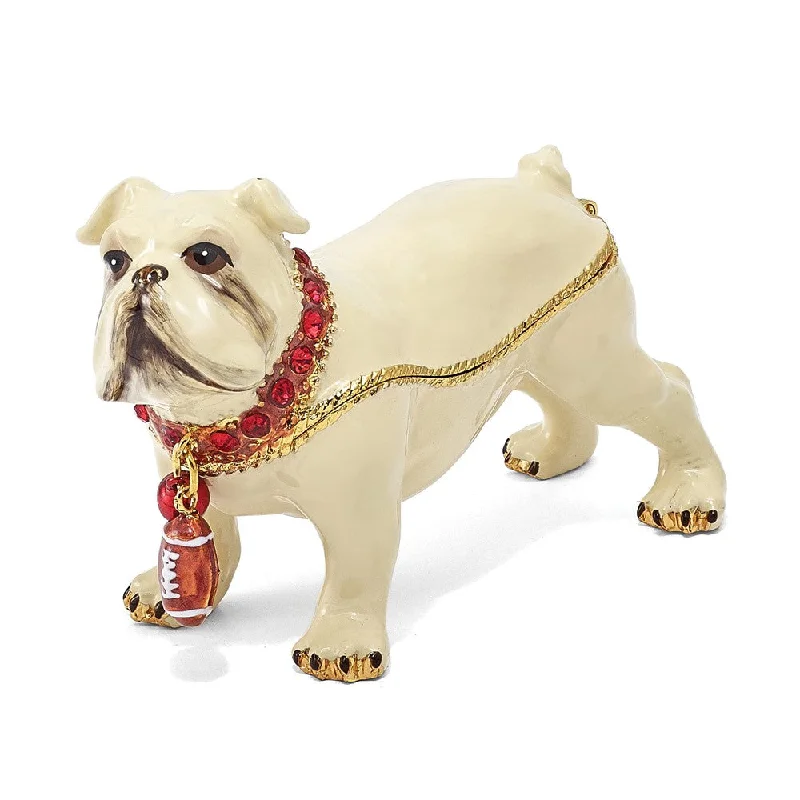Limited Time Offer Bejeweled Bulldog w/Football Trinket Box with Charm Pendant