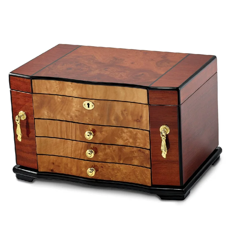 Great Deals Bubinga w/Elm Burl Inlay 3 Drawer with Swing-out Sides Jewelry Box