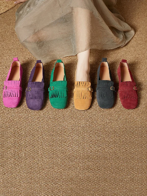 Online Only Women Summer Vintage Suede Leather Tassel Shoes IO1028