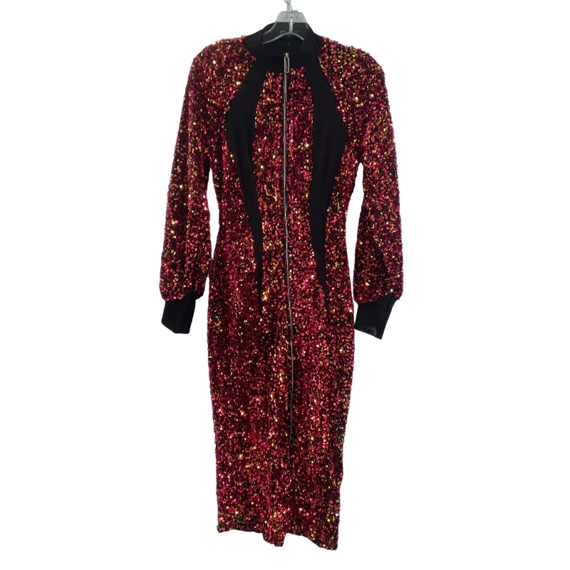 Savings Galore Capsulle Metallic Sequin Red & Pink Women's Glam Sheath Flame Maxi Dress S NWT