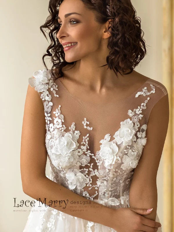 Limited Edition 3D Flowers Wedding Dress in A-Line Style