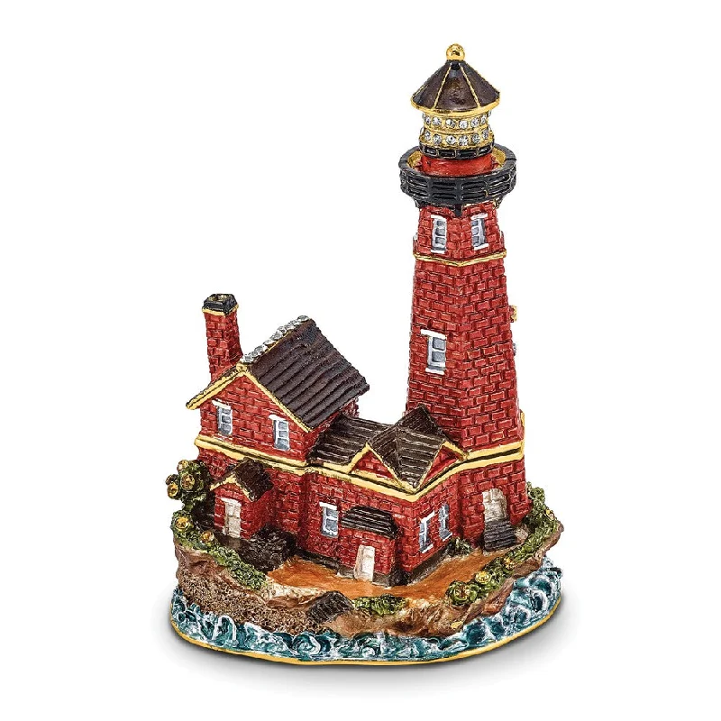 Instant Discount Lux by Jere Bejeweled BEACON Red Brick Lighthouse Trinket Box