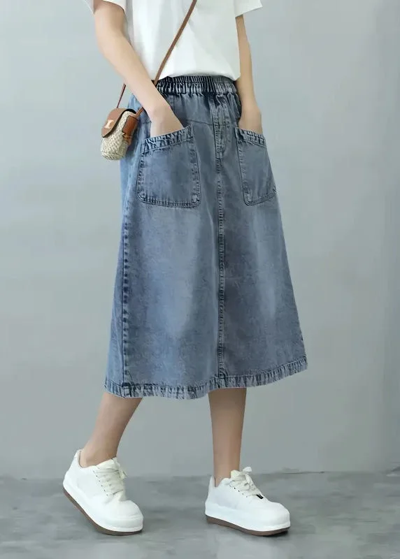 Hurry In rief Blue Patchwork Elastic Waist Denim Skirts Summer TY1096