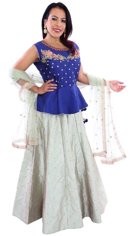 Huge Discounts Modern Blue and Mint Sangeet Party Lehenga - SNT11043