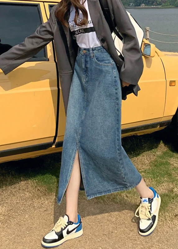 Super Sale Casual Denim Blue High Waist Patchwork A Line Skirts Summer TY1026