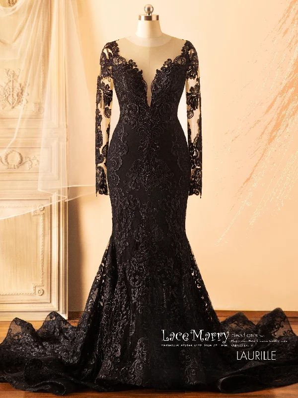 Deal Dash LAURILLE / Black Wedding Dress with Long Sleeves