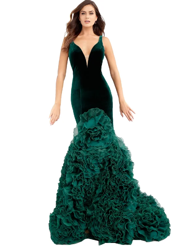 Discount Extravaganza Jovani Hunter Plunging Neckline Ruffle Mermaid Prom Gown Dress Discount Extravaganza Jovani Hunter Plunging Neckline Ruffle Mermaid Prom Gown Dress