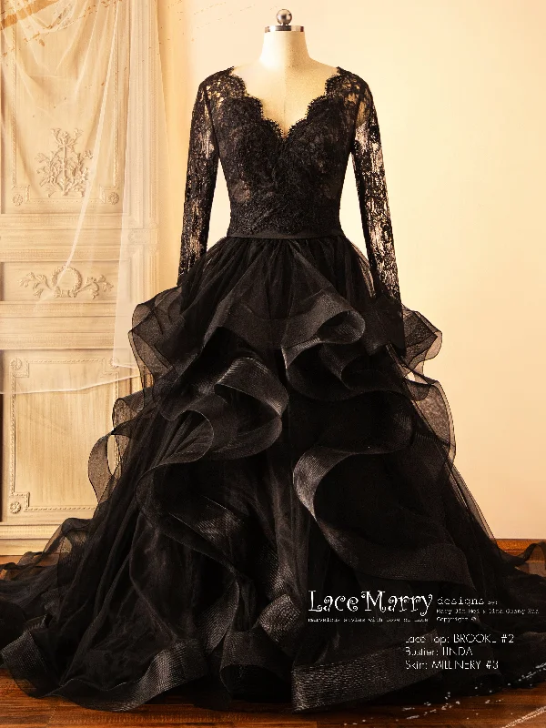 Midnight Madness Black Wedding Dress with Separate Long Lacy Sleeves Bolero and Bustier Midnight Madness Black Wedding Dress with Separate Long Lacy Sleeves Bolero and Bustier