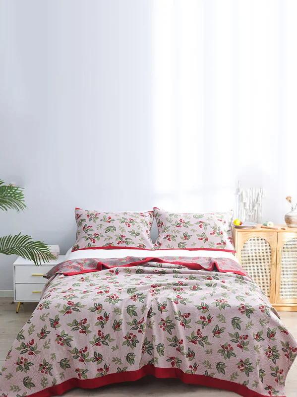 Deal Frenzy Summer Nap 100%Cotton Jacquard Cherry Sofa Blanket WE1006