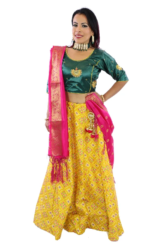 Sneak Peek Sale Vibrant Yellow and Emerald Sangeet Party Lehenga- SNT11058
