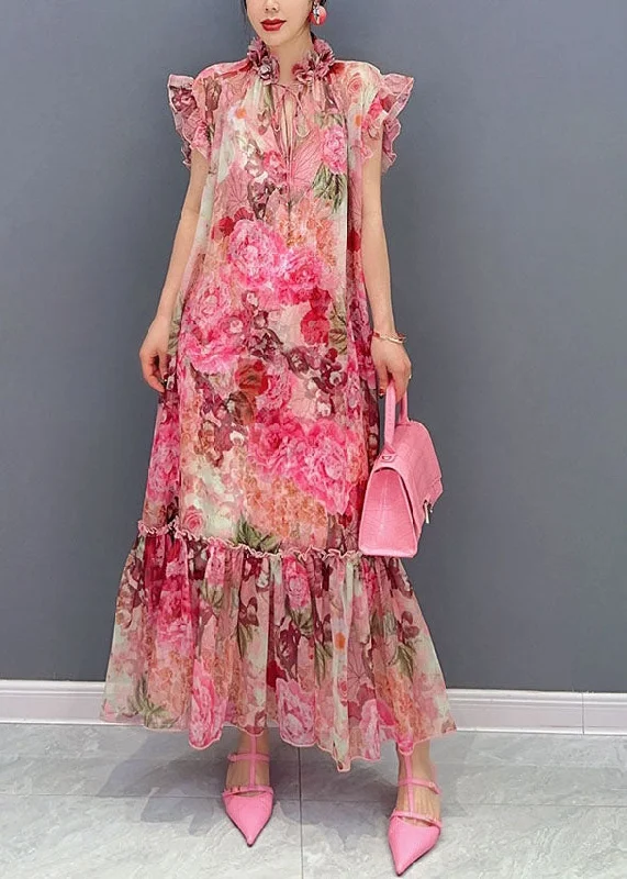 Super Sale Art Pink Ruffled Print Patchwork Chiffon Two Piece Set Dresses Summer LC0360 Super Sale Art Pink Ruffled Print Patchwork Chiffon Two Piece Set Dresses Summer LC0360