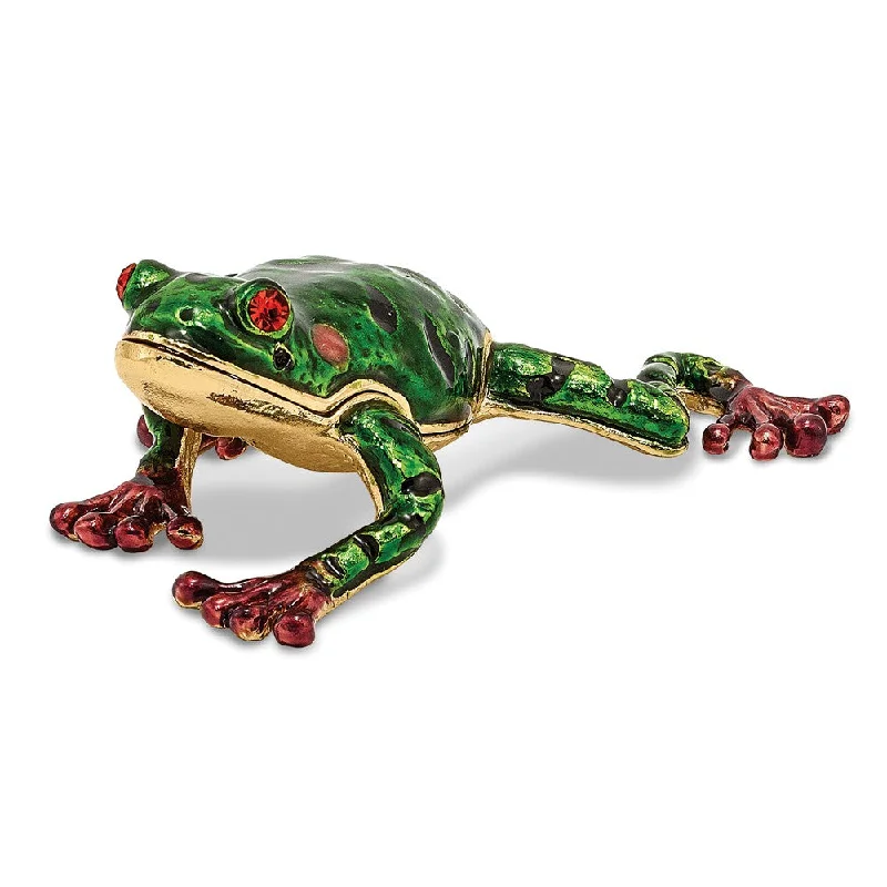 Deal Dash Bejeweled Green Pond Frog Trinket Box with Charm Pendant
