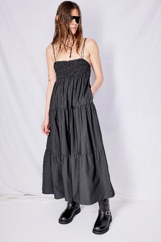 New Deals Black Cotton Ruffle Dress