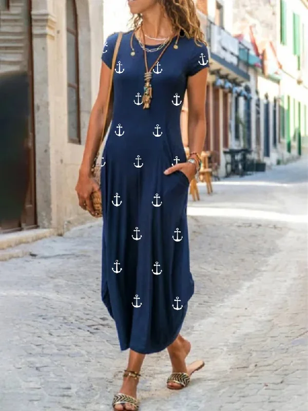 Can't Miss Casual Short Sleeve Round Neck Printed Dress  WE107