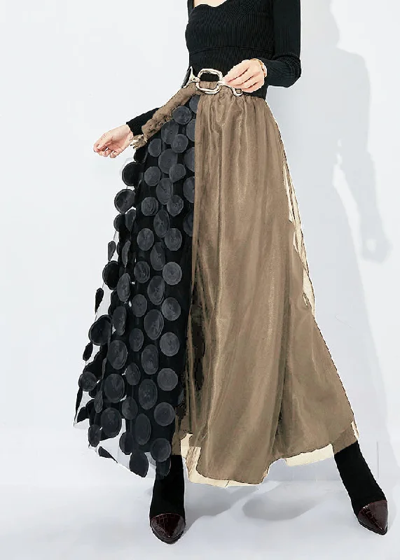 Lowest Price Chic Khaki-Black Dot Ruffled Patchwork Dot Tulle A Line Skirts Summer LY0875 Lowest Price Chic Khaki-Black Dot Ruffled Patchwork Dot Tulle A Line Skirts Summer LY0875