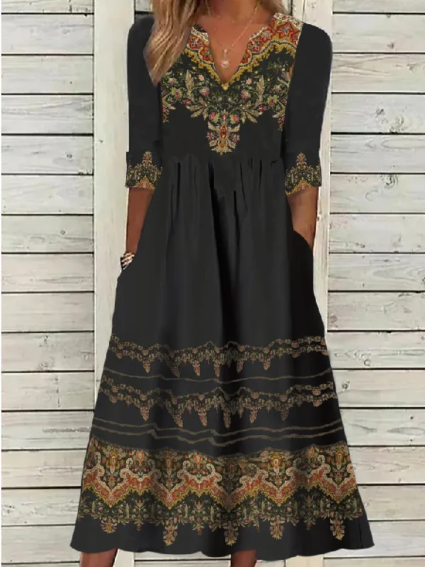 Exclusive Savings V Neck Ethnic Jersey Casual Dress  QX68