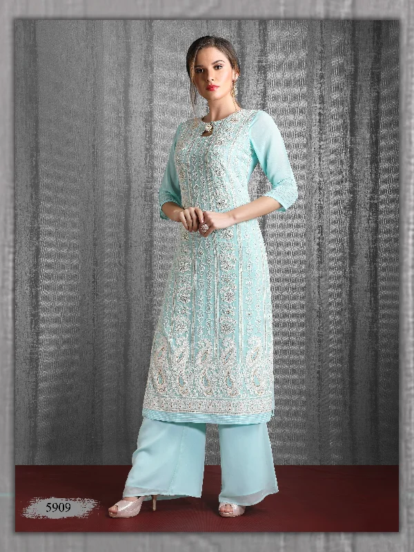 Clearance Sale Sky Blue Embroidered Chikankari Kurti