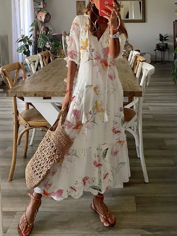 Huge Savings Women's Shift Dress Maxi Dress half Sleeve Floral Print Summer Fall V Neck Casual Dress QPQ63 Huge Savings Women's Shift Dress Maxi Dress half Sleeve Floral Print Summer Fall V Neck Casual Dress QPQ63
