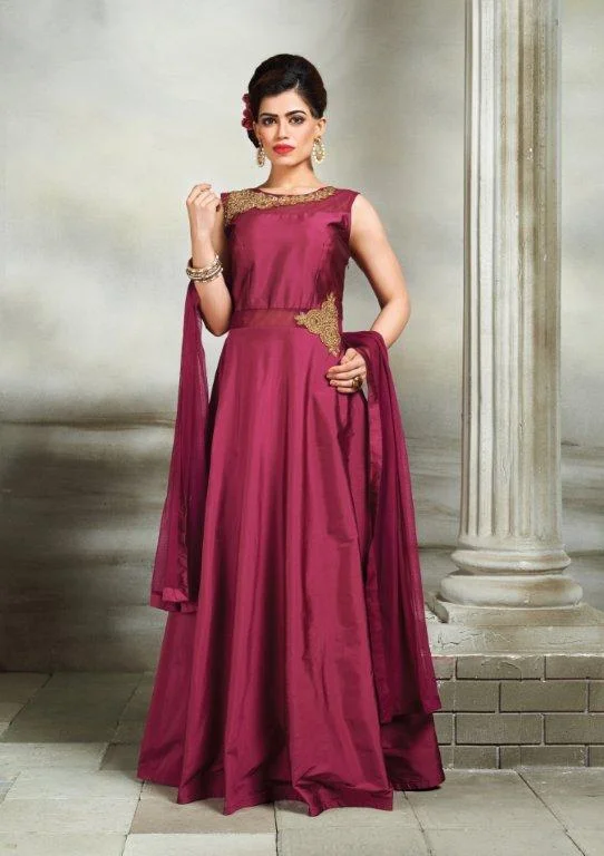 Special Promotion Elegant Wine Silk Indo Western Anarkali Gown