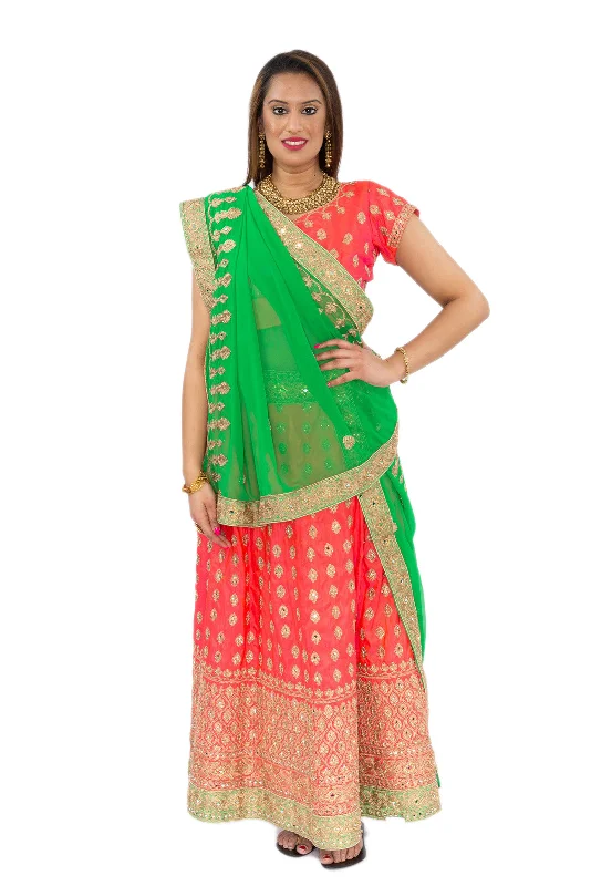 Can't Miss Miss Orange And Bright Green Lehenga- SNT11077