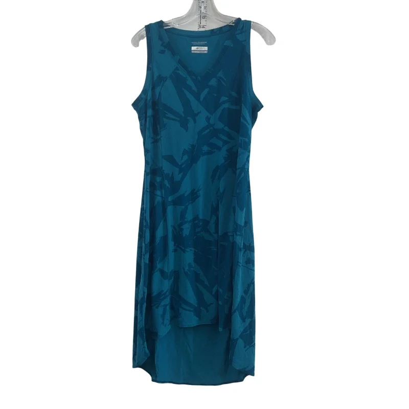 Today’s Deal Columbia Blue Abstract Cooling Cotton Midi V Neck Shirt Dress Women's L Preowned