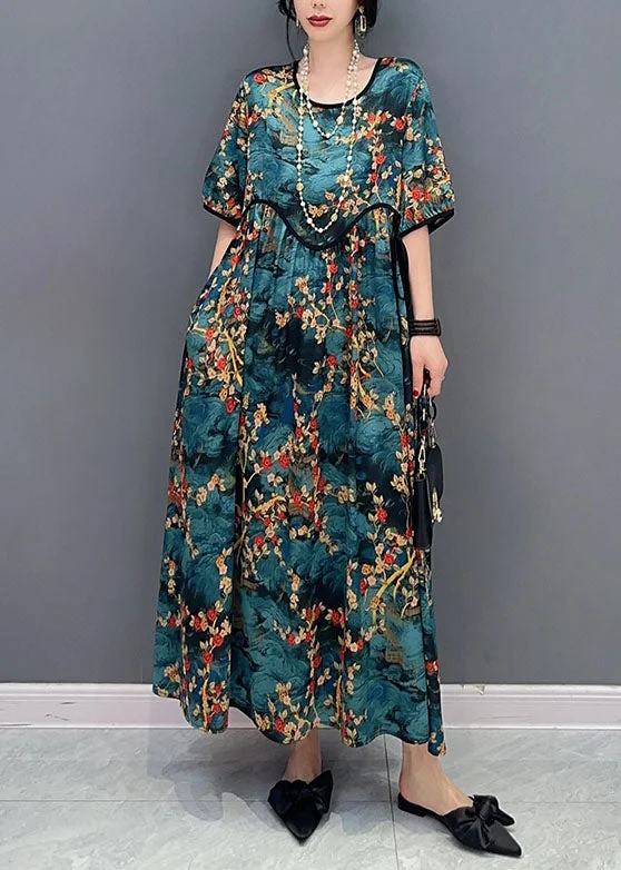 Final Markdown French Blue O Neck Print Wrinkled Patchwork Cotton Dresses Summer LC0342 Final Markdown French Blue O Neck Print Wrinkled Patchwork Cotton Dresses Summer LC0342